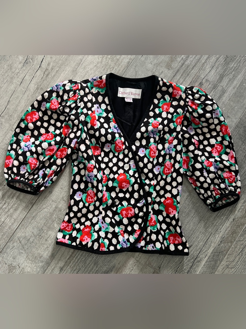 Richard Warren Vintage Cottagecore 100% Cotton Floral Cropped Blazer